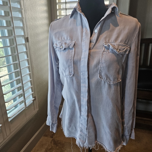 Zara Tops - Zara Faded Blue Button Down Shirt